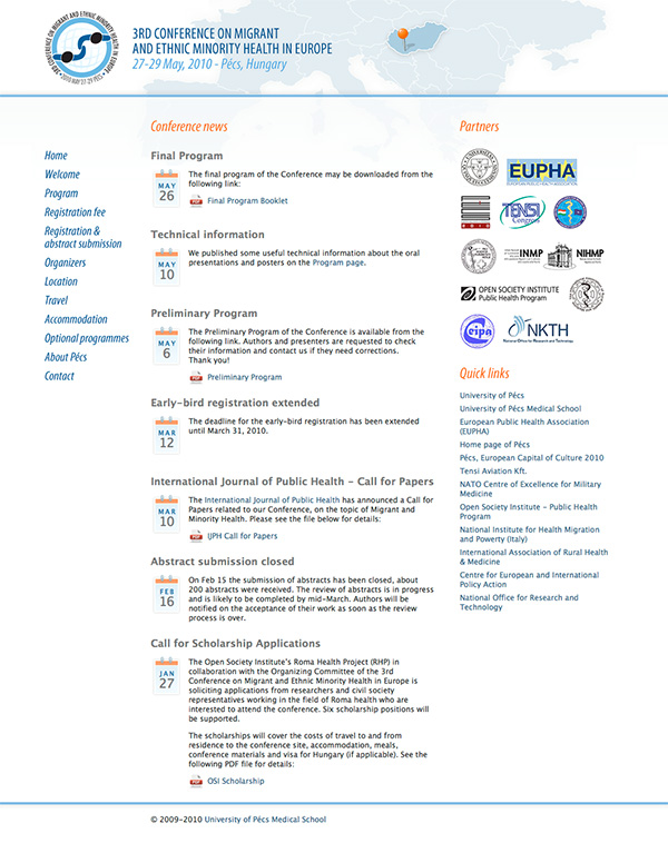 Európai migrációs és etnikai kisebbségi egészségügyi konferencia honlap